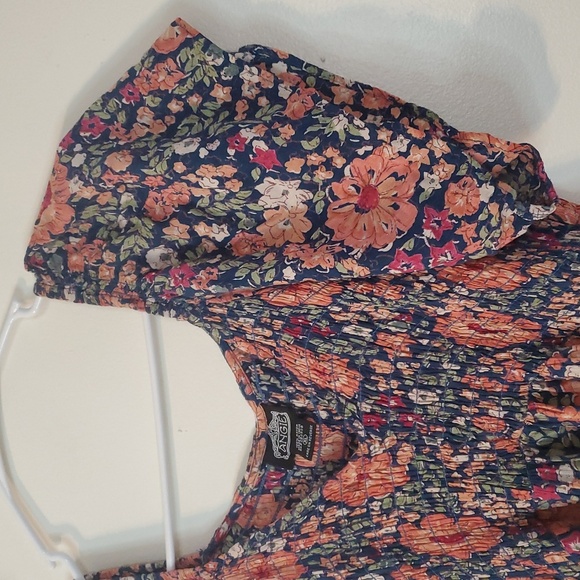 Angie Floral BoHo Smocked Mini Dress Size XL V-neck Flutter Sleeve - Picture 2 of 11